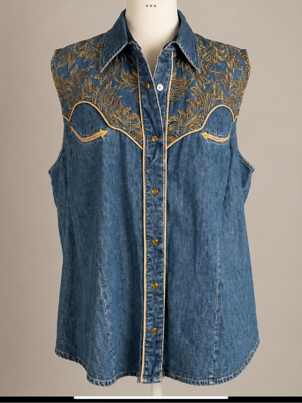 Roper Embroidered Western Denim Vest 2X Snap Front Cowboy Ranchcore Southwestern